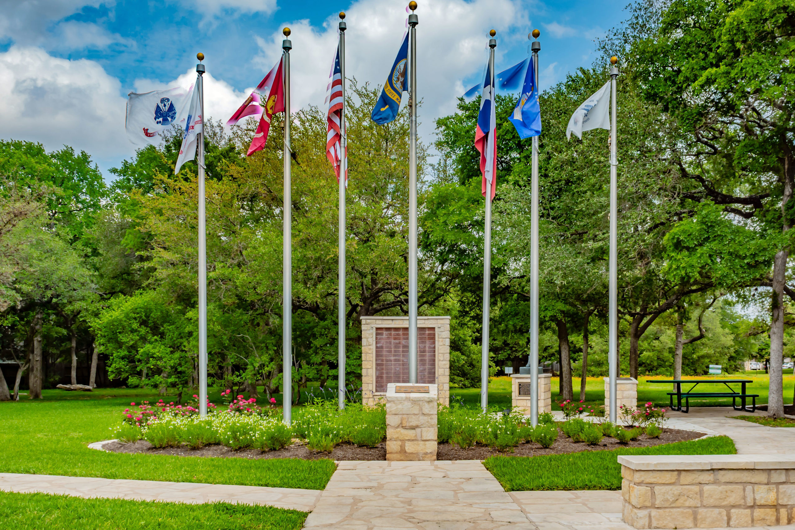 Picture of seven flags at Veterans Park.